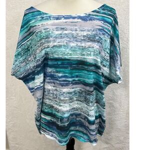 Coldwater Creek Aqua Teal Blue Striped Tunic Top perfect for summer outings